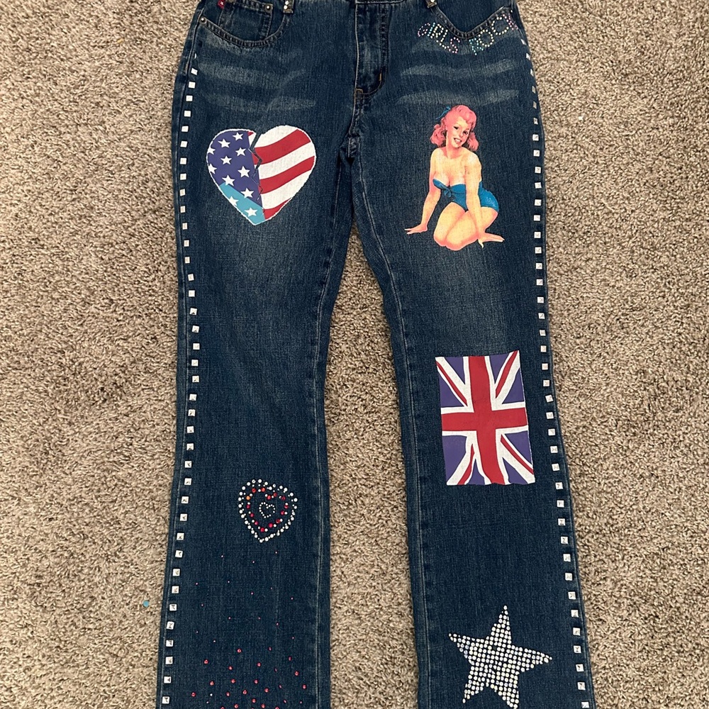 Zana Di Women's Dark Blue Jeans with Graphic Accents